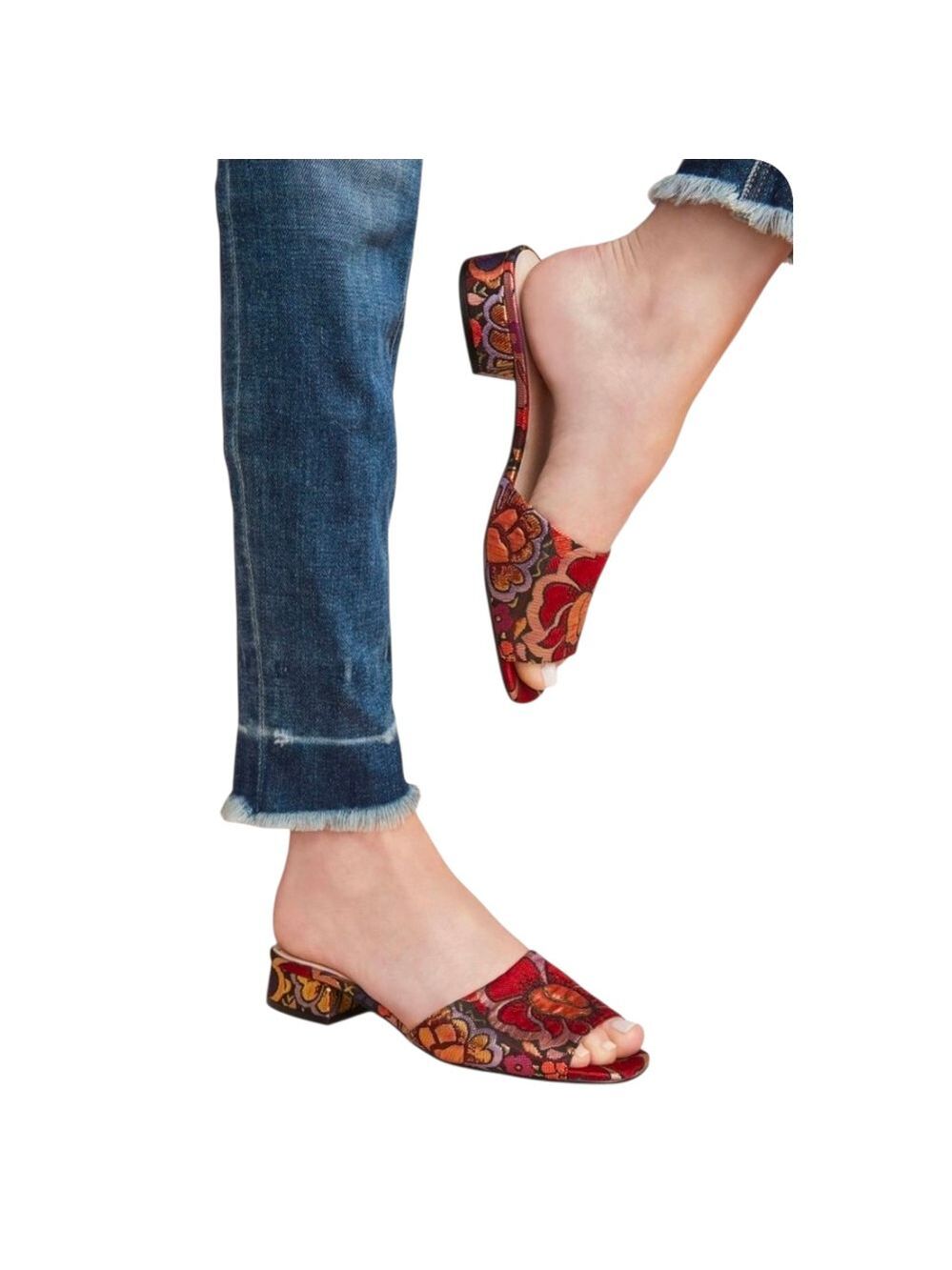 Shellys London Ria Slide Sandals Floral Multi Red Size 7.5
